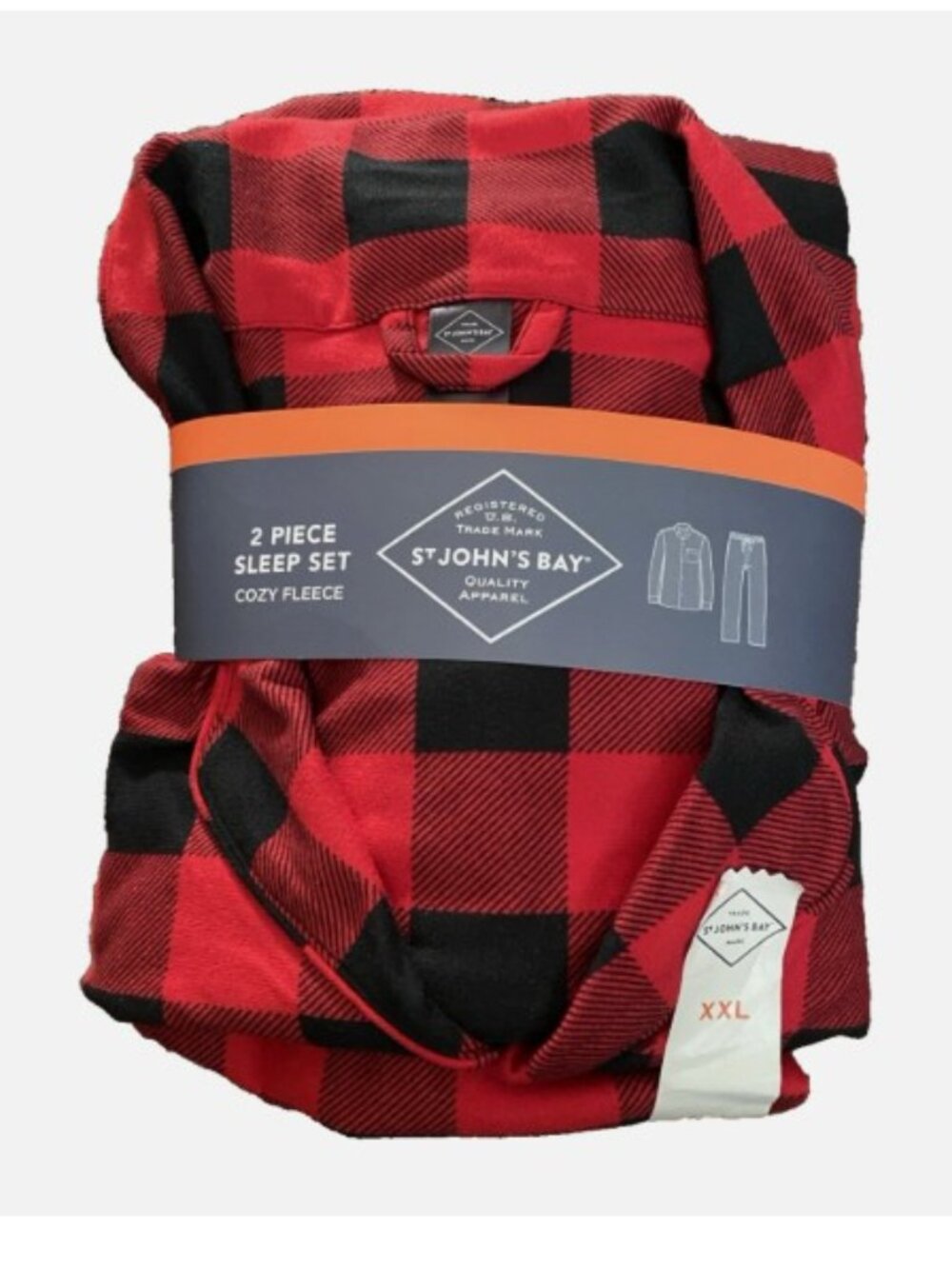 NWT Men's ST. JOHN'S BAY 2 Pc Drawstring Pajamas Red Black Plaid XXL